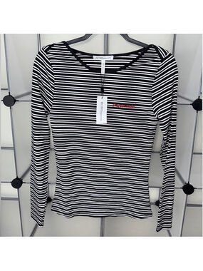 BCBGeneration Womens Daydreamin Long Sleeve Striped Top Black/White Size XS